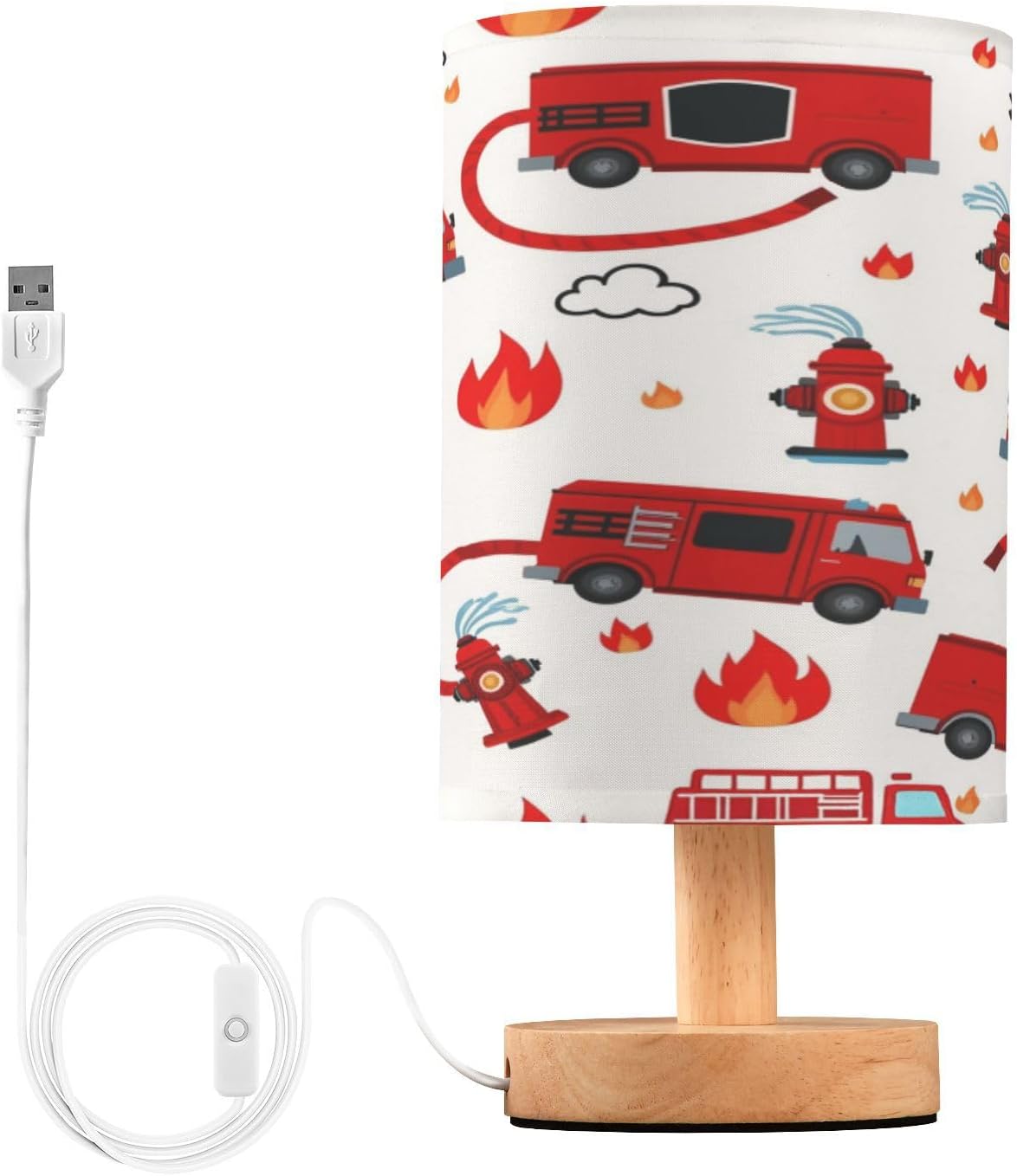 Firefighter Fire Truck Table Lamp for Bedroom Bedside Lamp Desk Lamps Cylinder Nightstand Lamp for Living Room Office Decor