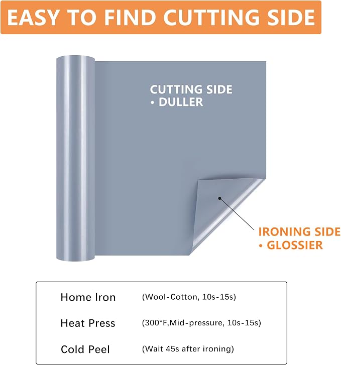 HTVVETUR Silver HTV Iron on Vinyl 12Inch by 35ft Heat Transfer Vinyl