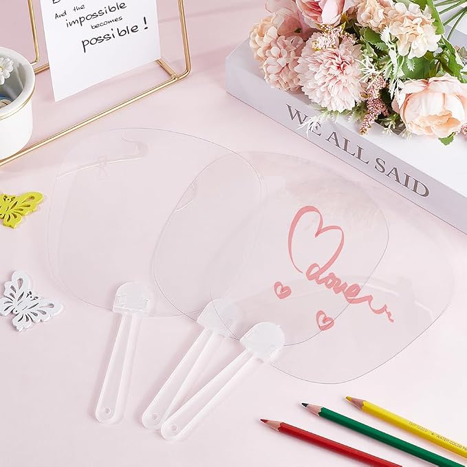 10Pcs Plastic Hand Fan DIY Blank Hand Fans Bulk PVC Flat Oval Summer Clear