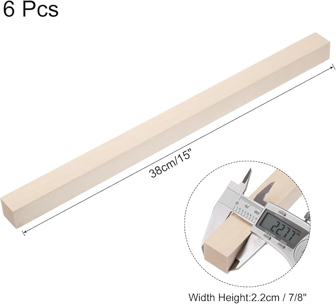MECCANIXITY 6pcs Wood Sticks, 7/8"x 7/8" x 15" Rectangle Wooden Cube Wood