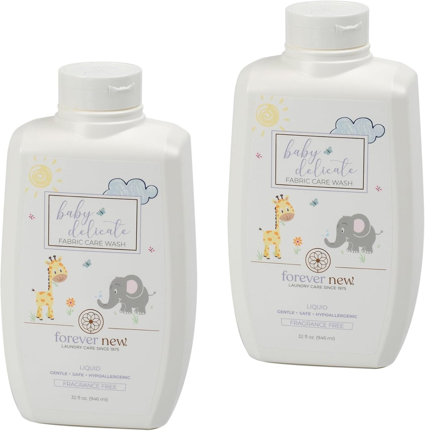 Baby Forever New 32 Ounce - Liquid Fragrance Free Fabric Care Wash 2 Pack (64 Ounce Total) - Baby Laundry Detergent