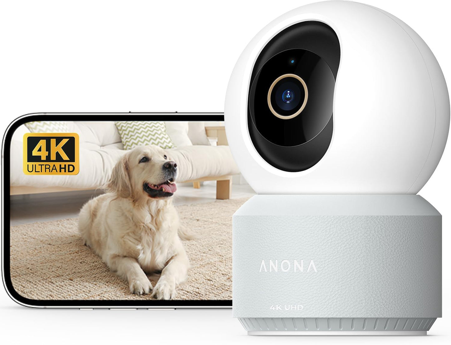 Anona Pano 4K UHD Indoor Camera, Pet/Dog/Baby Security Camera with Phone App, 360° Pan-Tilt, 2.4G/5G Dual-Band Wi-Fi 6, Auto-Tracking, Person/Pet/Baby Crying Detection, Privacy Mode, Two-Way Audio