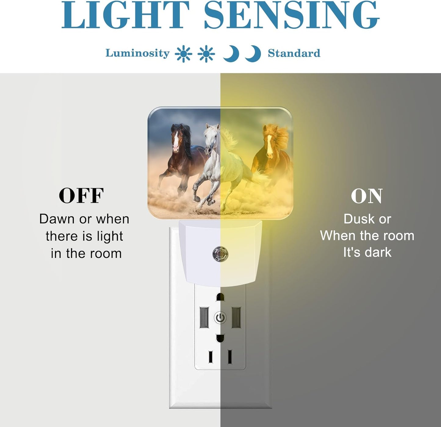 Horse Running in Desert Night Light Plug into Wall, Cool Horse Night Light with Dusk to Dawn Sensor for Kid Girls Boys Women Men Room, Hallway, Kitchen, Bathroom, Stairs Decor