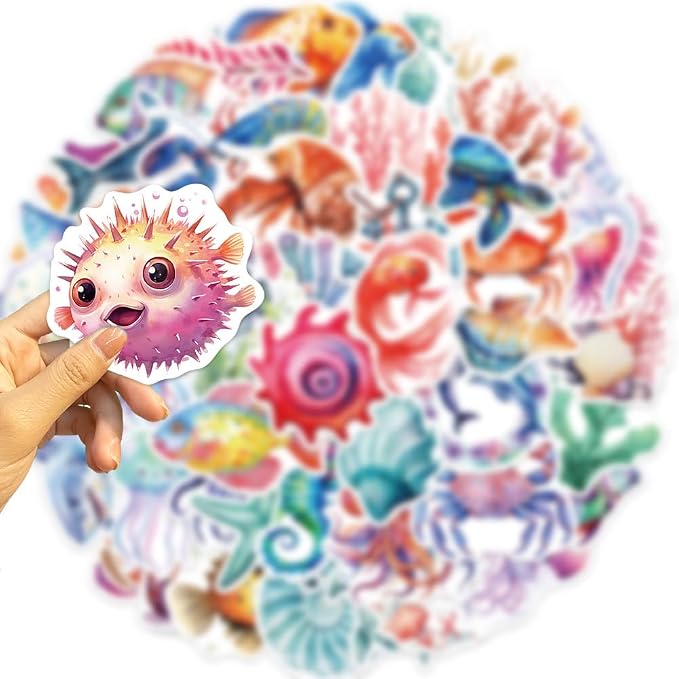 50PCS Colorful Ocean Animal Stickers Waterproof Vinyl Marine Life Sticker Pack