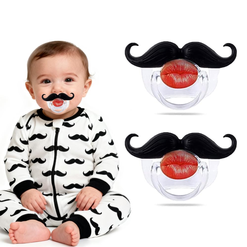 Funny Baby Pacifiers,Mustache Pacifiers 0-18 Months for Babies,Mustache Binky,Gift for Newborns,Infants,Toddlers,Baby Boys,BPA Free(Mustache Pacifiers)