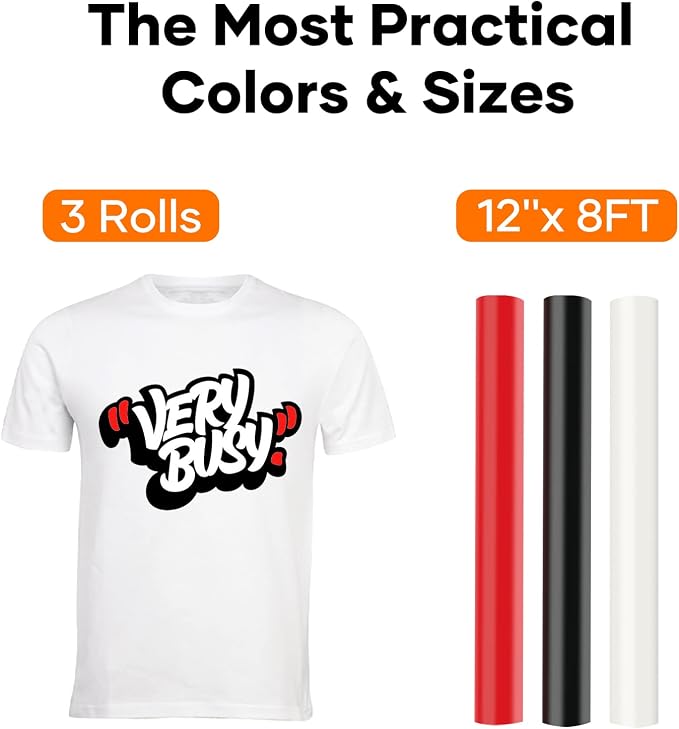 HTVRONT HTV Vinyl Rolls Black White and Red Heat Transfer Vinyl