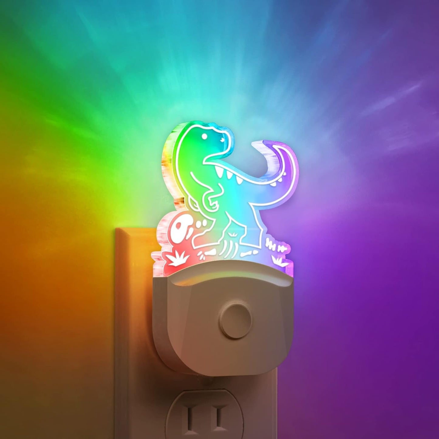 Dinosaur Night Light for Kids [2 Pack], 8 Color Changing Plug in Night Lights for Baby with Dusk to Dawn Sensor, Nightlight for Bathroom Decor, Children Room, Dinosaur Toys Gifts