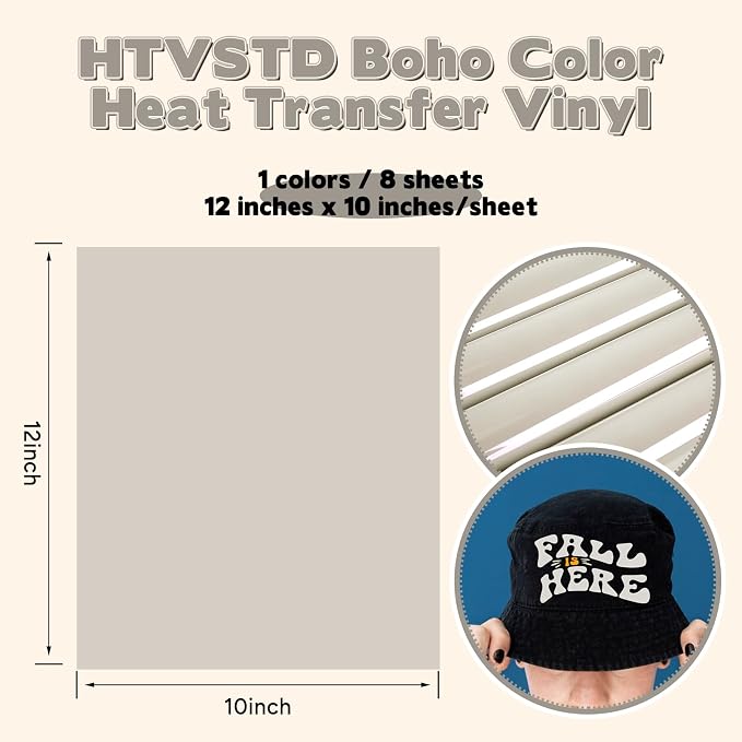 HTVSTD Light Grey Boho HTV Heat Transfer Vinyl 8pcs 12×10in Iron on Vinyl |