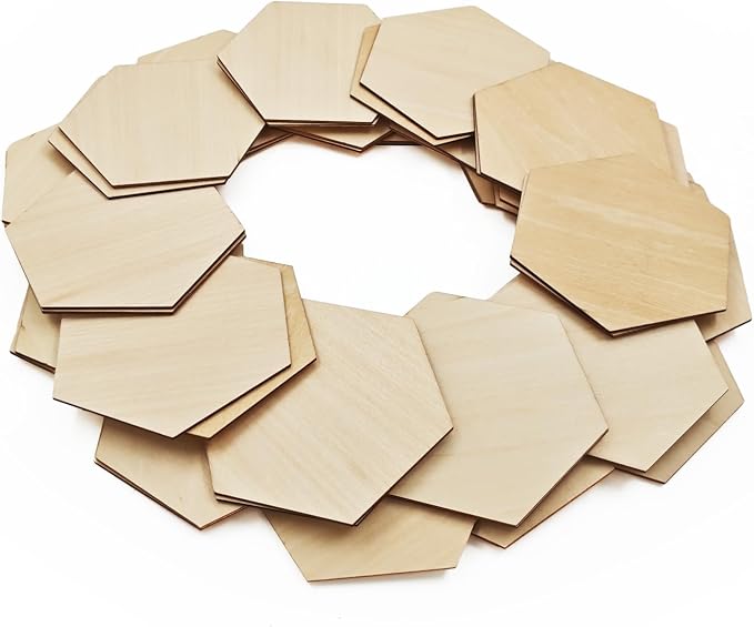 50PCS Wooden Hexagonal, Made of Basswood, 4 Inch Unprocessed Wood Pieces