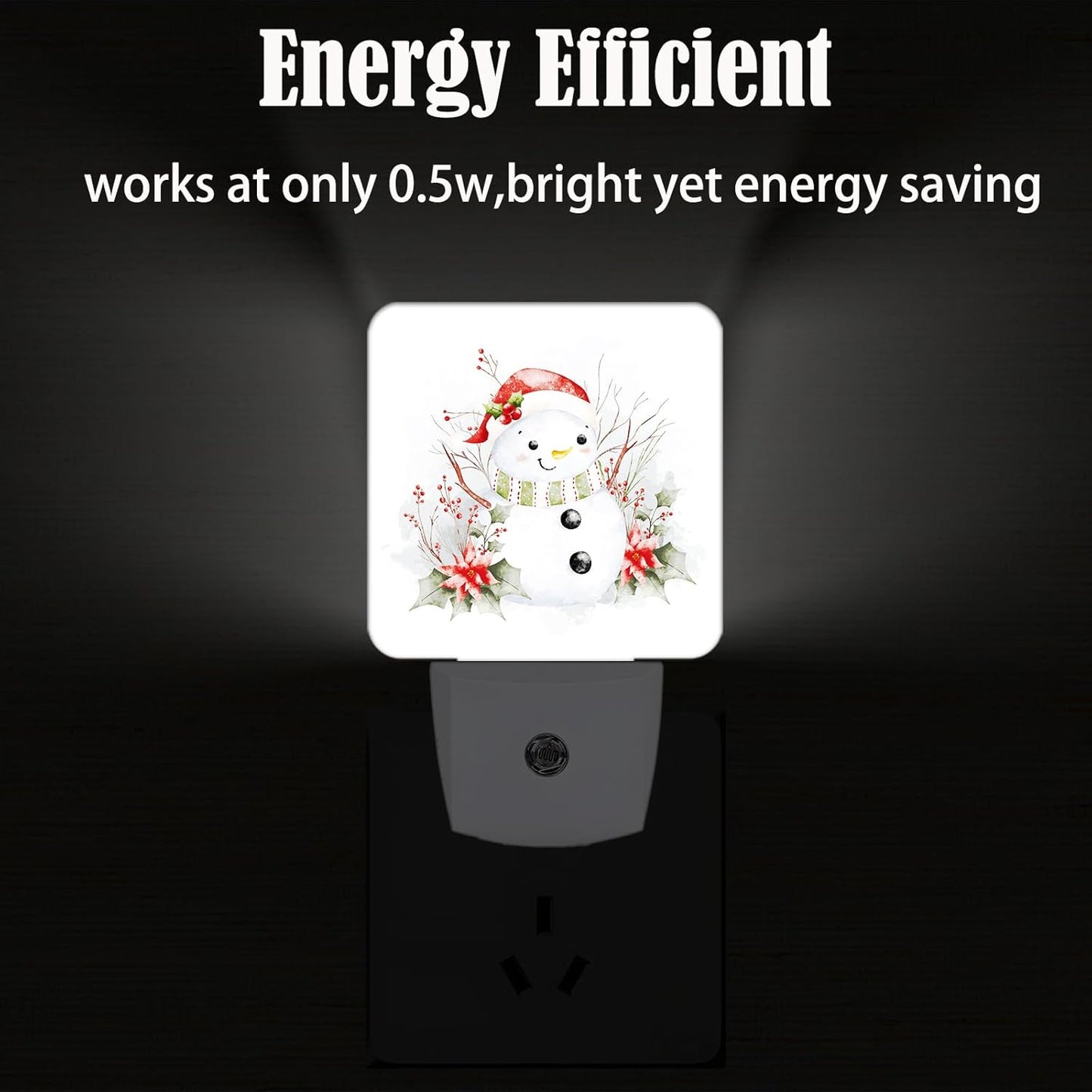 Cute Snowman Night Light,Plug Into Wall for Boys Girls Bedroom Decorative Square Night Light Lamp 0.5w Sleep Friendly