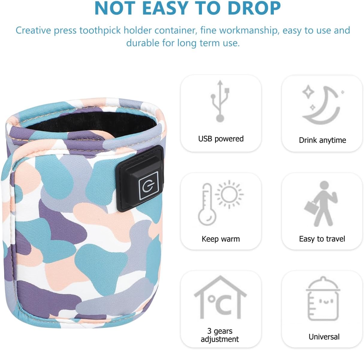 Toyvian 1Pcs USB Baby Bottle Warmer 3 Gears Temperature Adjustable Bottle Warmer, Insulated Milk Bottle Bag Portable Breastmilk Warmer Bag