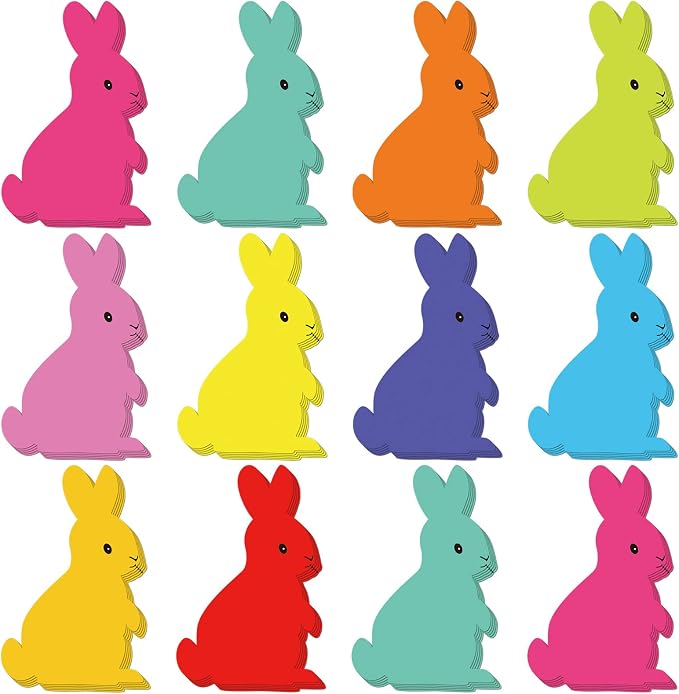 200 Pieces Bunny Paper Cutouts Easter Bulletin Board Decorations Colorful Bunny