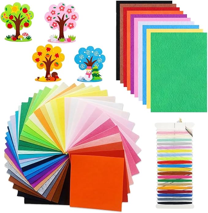 60 PCS Felt Fabric Sheets Craft Kit, Thick Nonwoven Felt,