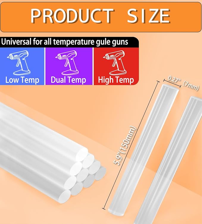 Mini Hot Glue Sticks, 0.27” Dia x 6” Long