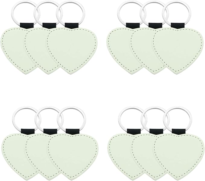 12 Pcs Sublimation Blank Keychains, PU Leather White Keychains Ornament Pendants