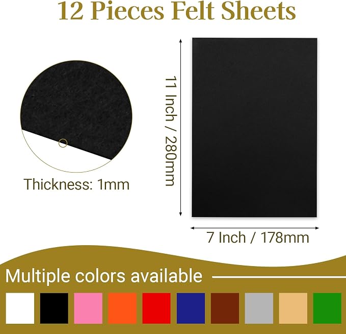 12 Pcs Felt Sheets, 7x11 Inch Stiff Felt