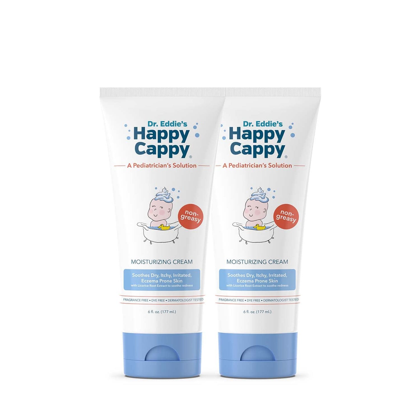 Happy Cappy Dr. Eddie's Moisturizing Cream - Baby Eczema Cream, Eczema Lotion for Kids, Pediatrician-Formulated, Gentle, Paraben Free, Hypoallergenic, Soothes Dry Skin - 6 Fl Oz (Pack of 2)