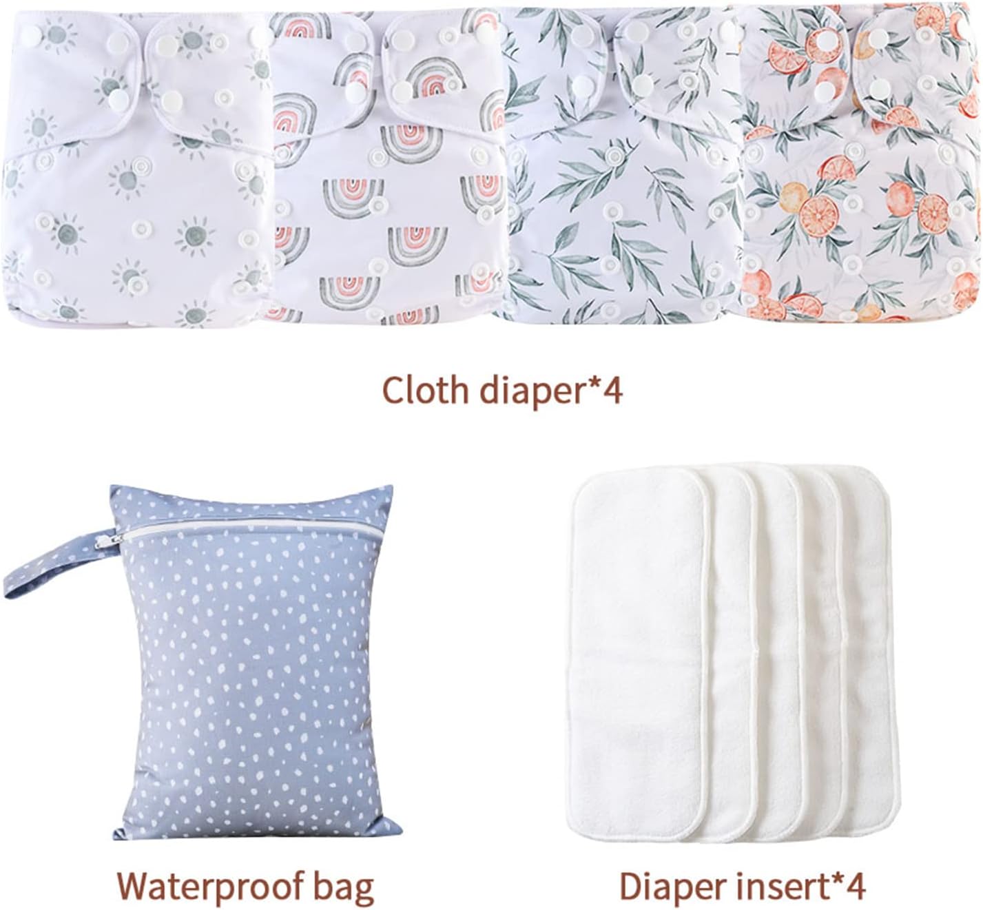 HappyFlute 9 Sets Newborn Baby Cloth Pocket Diapers One Size Adjustable Reusable for Baby Boys and Girls(6-33 pounds,0-3 Years),One Wet Bag+4Diapers and 4Inserts
