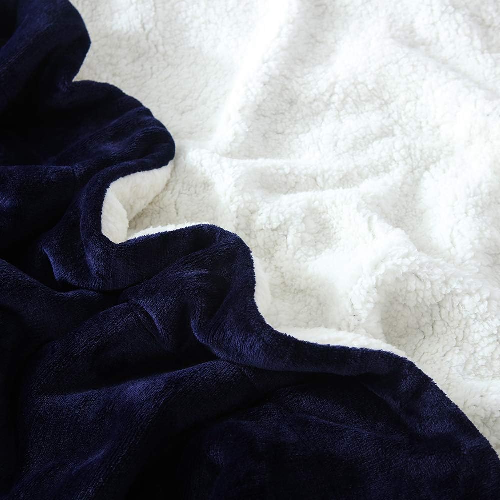 NANPIPER Couch Blanket Reversible Sherpa Flannel Blanket Ultra-Soft Plush Warm Fleece Microfiber (90"x90" Navy Blue) Queen