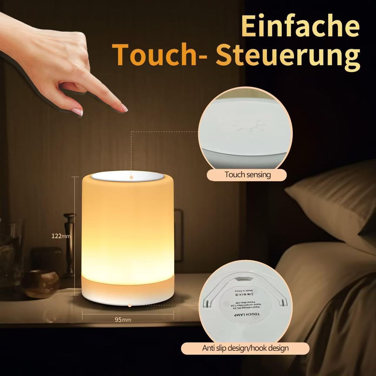 OORUN Touch Bedside Table Lamp,13 RGB Colors & 5 Brightness, USB Rechargeable Desk Lamp, Remote Control Dimmable Night Light with RGB Color Changing,Portable Lamp for Baby (2 Pack White)