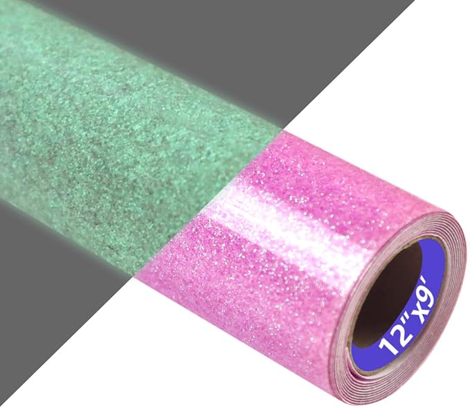 HTVVETUR Glitter Lilac Heat Transfer Vinyl, Glow in The Dark Light Purple HTV