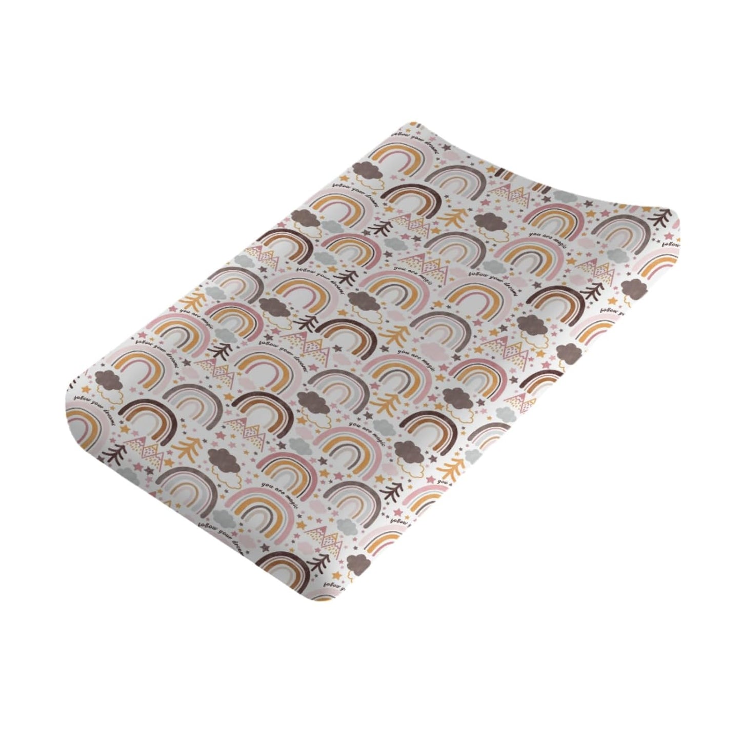 Colorful Boho Rainbow Changing Pad Covers Cute Rainbow Mountain Trees Clouds Stars Diaper Change Pad Sheets for Girls Boys Soft Breathable Stretchy Snug Fitted Changing Mat Cover 32''x16''