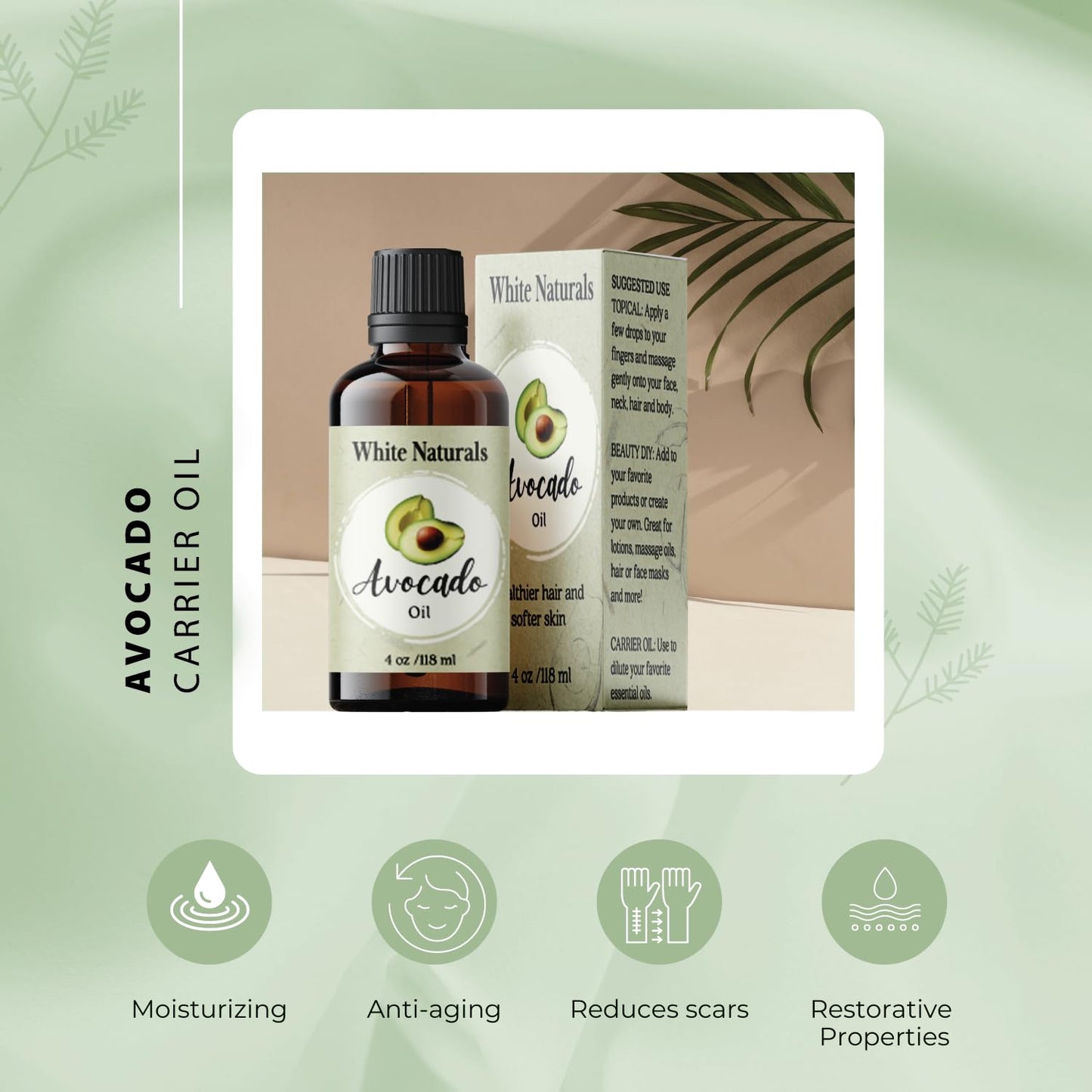 Organic Avocado Oil Unrefined Virgin, 100% Pure & Natural, Cold Pressed, Moisturizing for Skin Care, Massage, Hair Growth, and to Dilute Essential Oils, Carrier Oil For Aromatherapy 4oz
