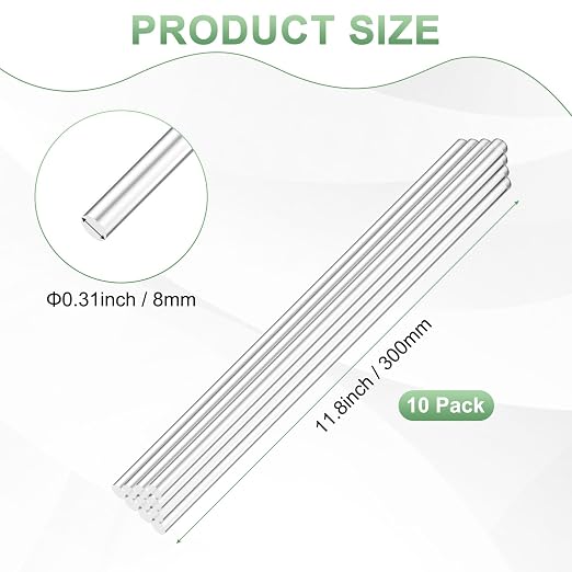 M METERXITY 10-Pack Acrylic Round Rods, 11.81 x 0.31 Inch/ 300 x 8 mm Clear