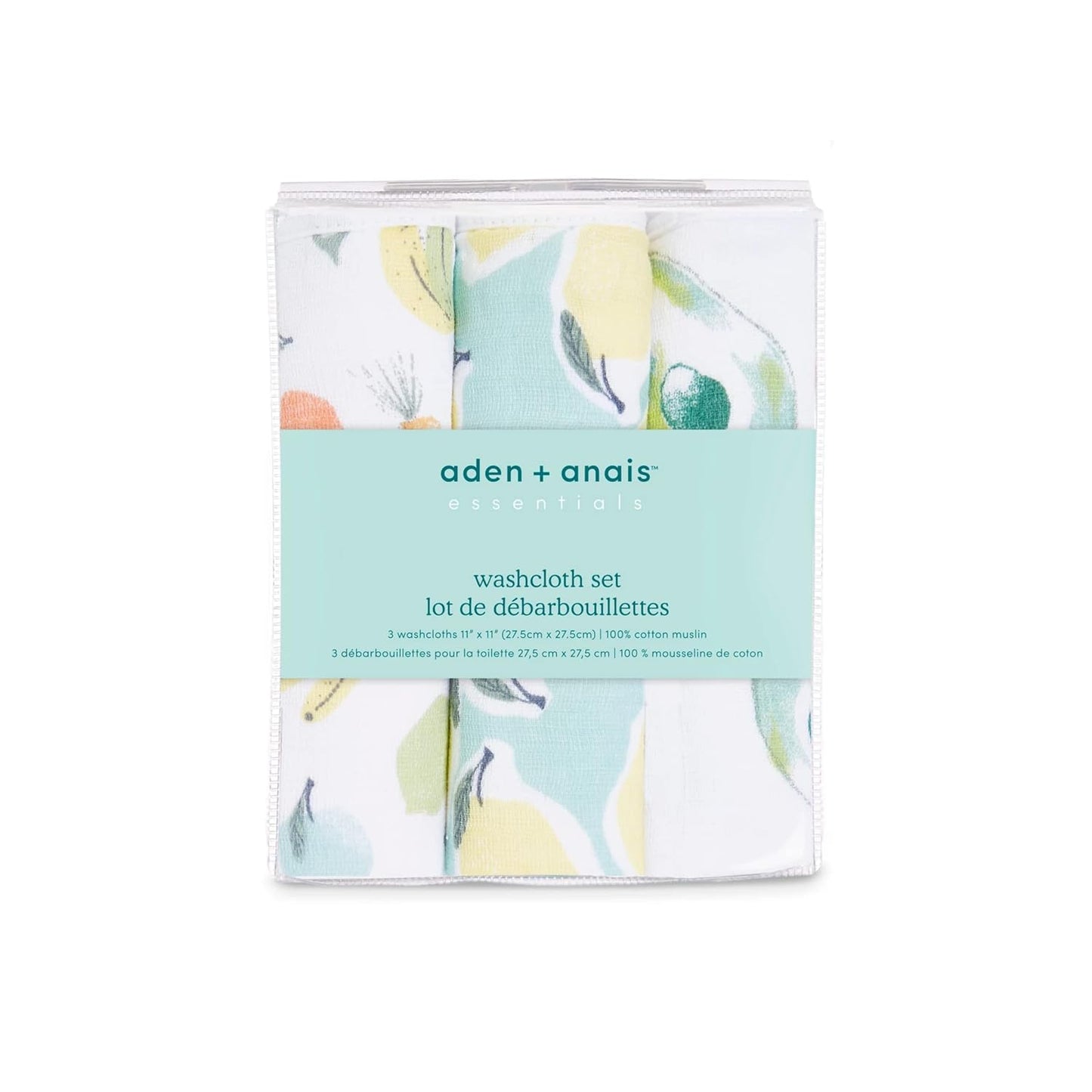 aden + anais Essentials Washcloth 3-Pack, Super Soft 100% Cotton Muslin, Gentle on Skin, 3 Absorbent 11x11 Layers, Softer with Every Use, Perfect for Babies, Infants, Toddlers, Farm to Table