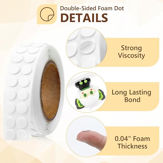 400 PCs 1mm Thin Double Sided Foam Dots 0.3" Adhesive Foam Tape