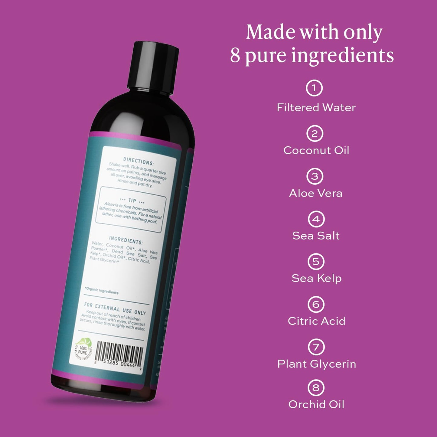 Aleavia Body Cleanse – Organic & All-Natural Prebiotic Body Wash with Pure Cold-Pressed Orchid Oil – Nourish Your Skin Microbiome – 16 Oz