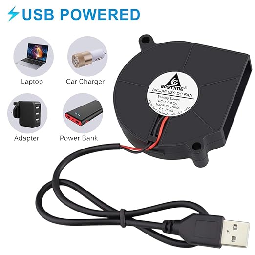 GDSTIME 5V USB Blower Fan 60mm, 60mm x 60mm x 15mm Brushless DC Cooling Blower Fan