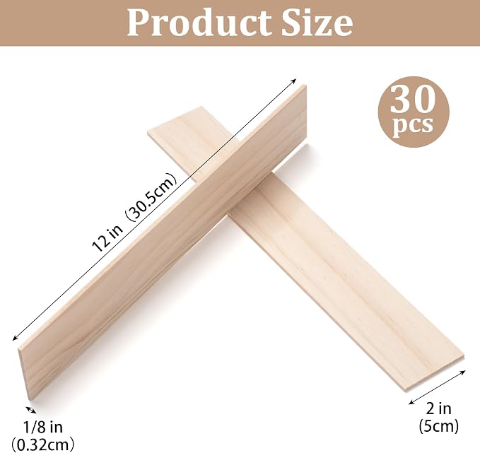 Wooden Dowels for Crafts, Wood Slats Trim Strips for Wall 1/8" × 2" × 12"
