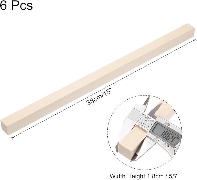 MECCANIXITY 6pcs Wood Sticks, 5/7"x 5/7" x 15" Rectangle Wooden Cube Wood