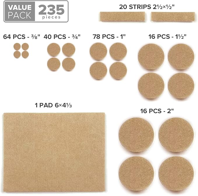 Felt Furniture Pads X-PROTECTOR 235 PCS Premium Furniture Pads