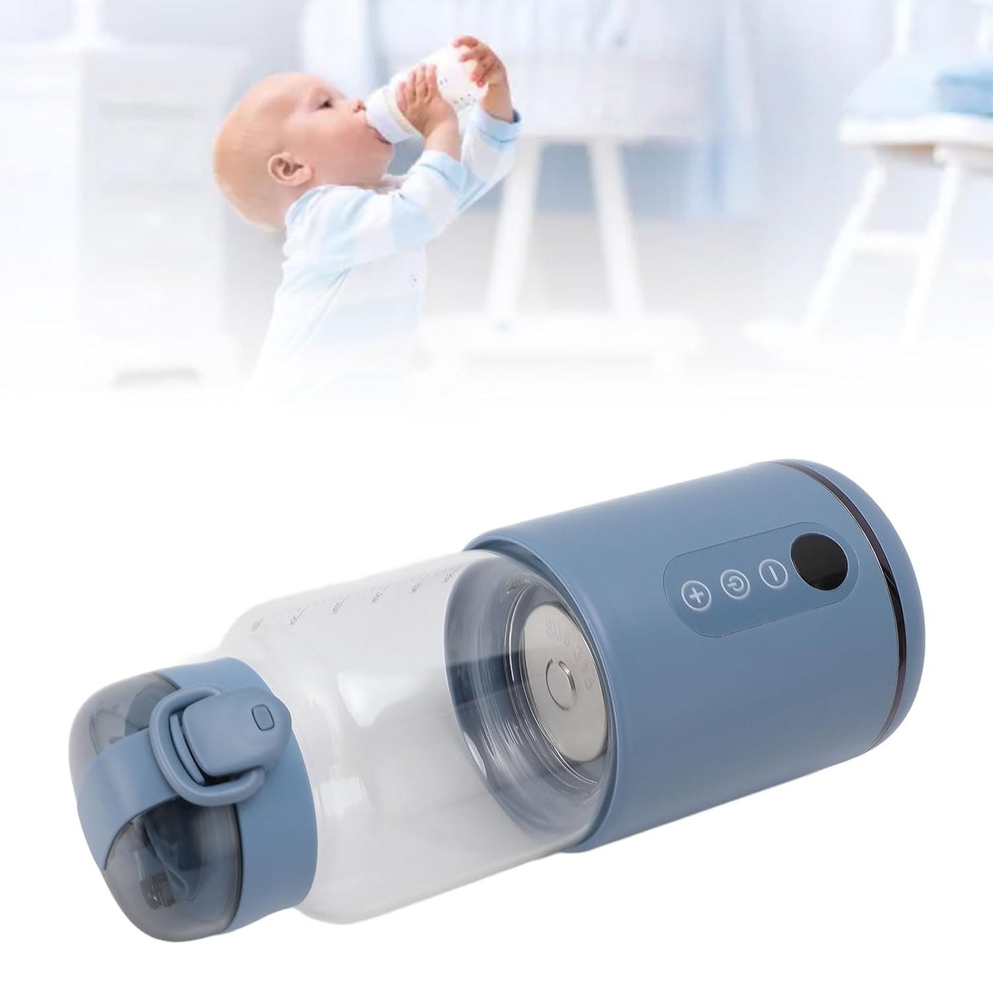 Portable Milk Warmer for Travel, 300ML Capacity, Fast Heating Bottle Warmer for Breastmilk and Formula, Water Warmer Cordless for Cars Airplane Use, 37℃ to 55℃ Temp Control, Blue