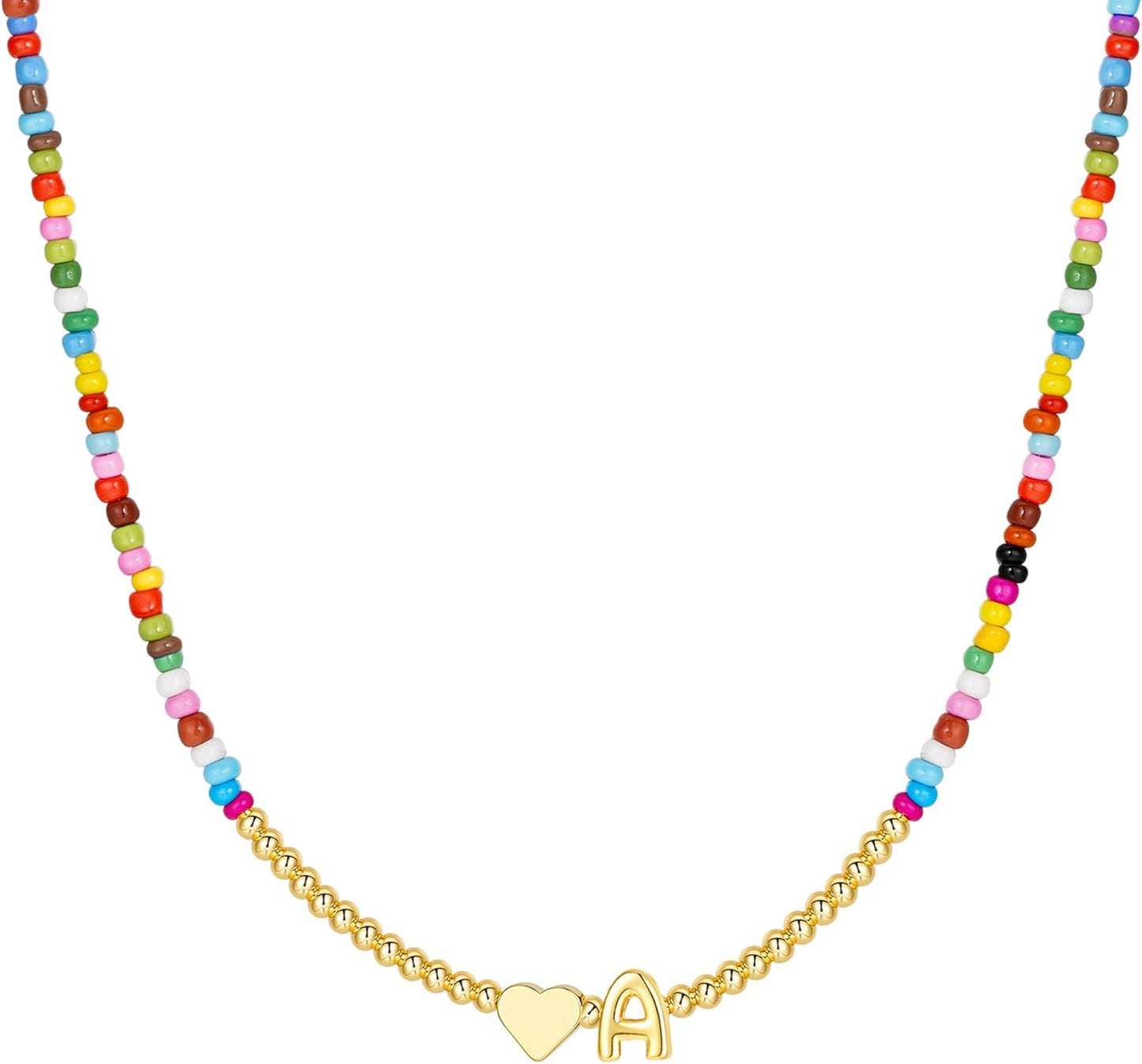 M MOOHAM Stocking Stuffers for Teen Girls Christmas Gifts - Heart Initial Necklaces for Women Kids Colorful Beaded Tiny Heart Initial Choker Necklace Jewelry for Teen Girls Trendy Birthday Gifts