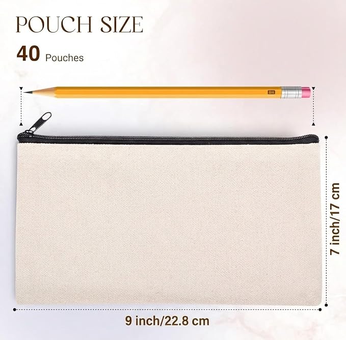 40 PCs Blank canvas Zipper Pouch, Makeup Bags Bulk Pencil Pouch