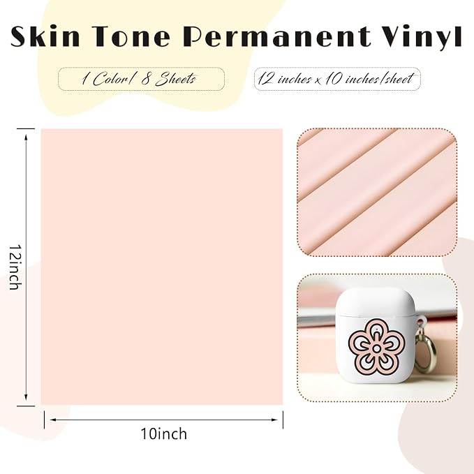 Tintnut Skin Tone Permanent Vinyl 8 Pcs 12x10in Light Pink Adhesive Vinyl |
