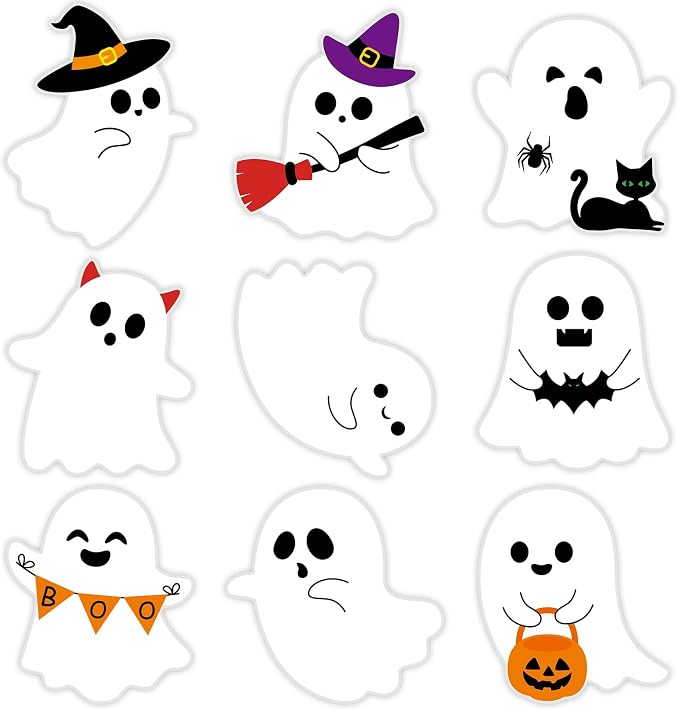 54Pcs Halloween Ghost Cutouts, Classroom Halloween Bulletin Board Decorations