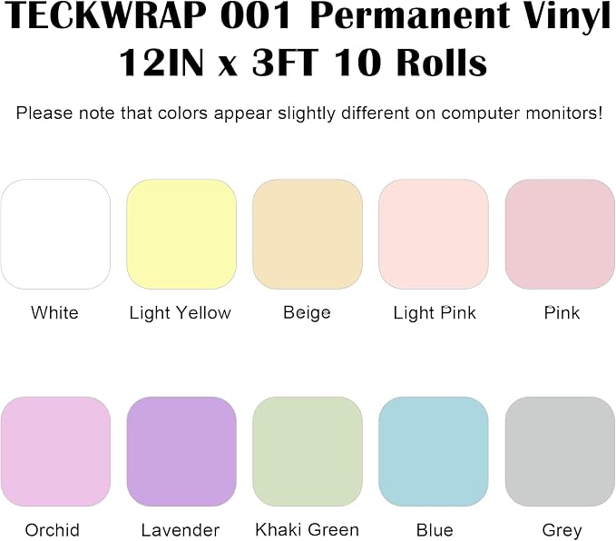 TECKWRAP 001 Matte Pastel Permanent Vinyl, 10 Boho Vinyl Adhesive Indoor &
