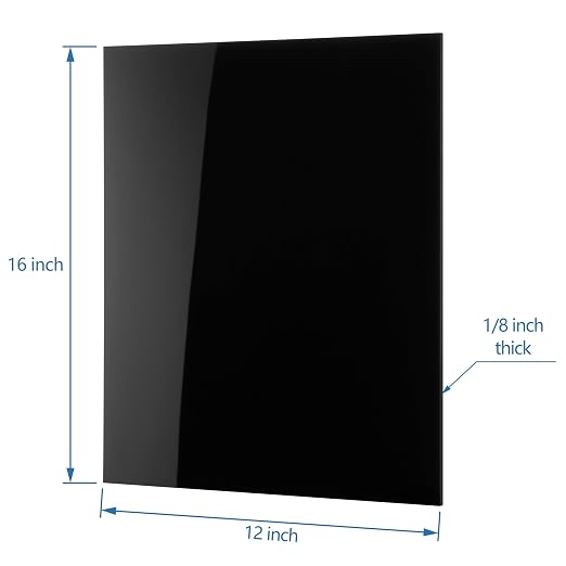 KAITELA Black Acrylic Sheet 12" x 16" Cast Plexiglass Panel 1/8" Thick Plastic