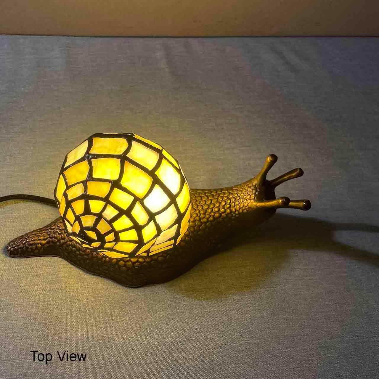 Bieye L10943 Land Snail Tiffany Style Stained Glass Accent Table Lamp for Home Decoration (Yellow, 10" D x 5" W x 5" H)