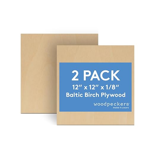 3 mm Baltic Birch Plywood 1/8 x 12 x 12 Inch, Box of 2 B/BB Grade Craft Wood