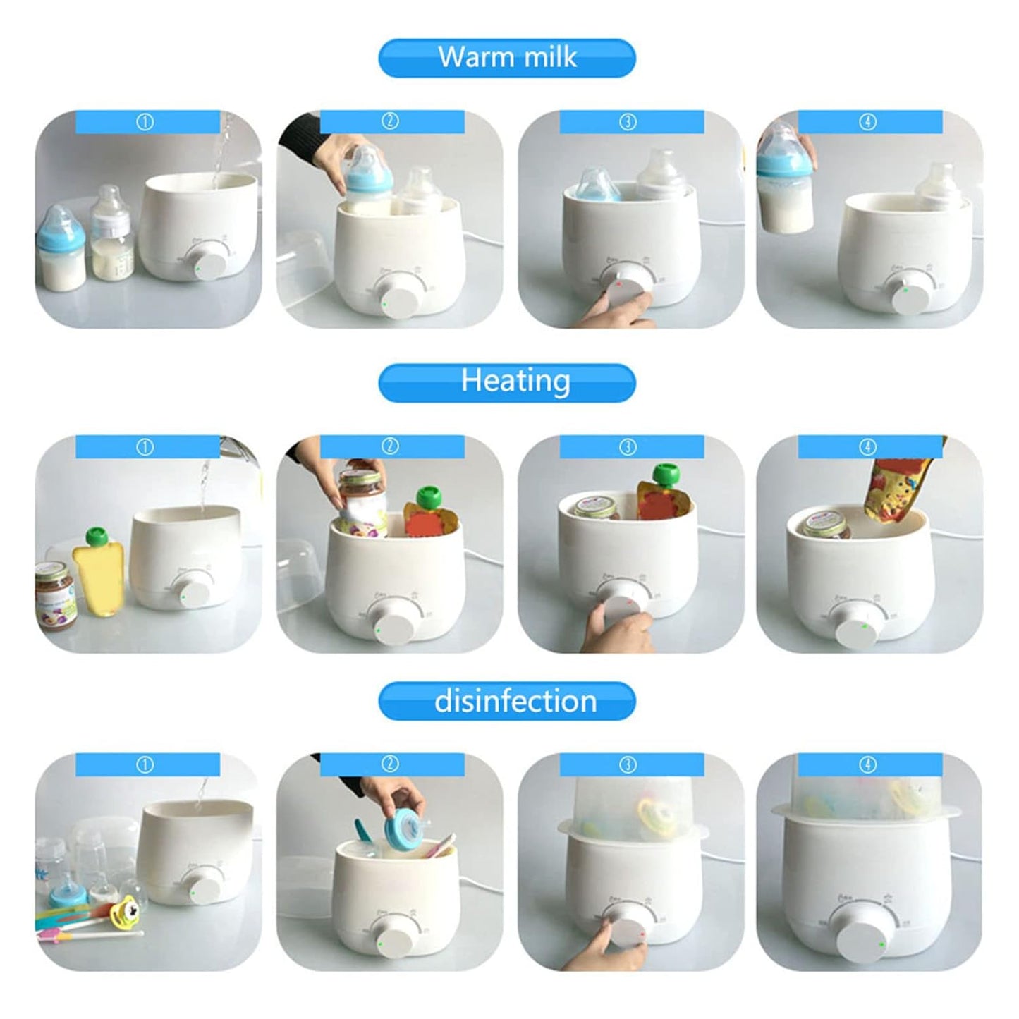 Bottle Warmer Fast 5 Minutes Heating Feed Warmer, Milk Warmer Baby Food Warmers Automatic Thermostat, Baby Food Heater On The Go for Reheating, Defrosting, Steam(110V)
