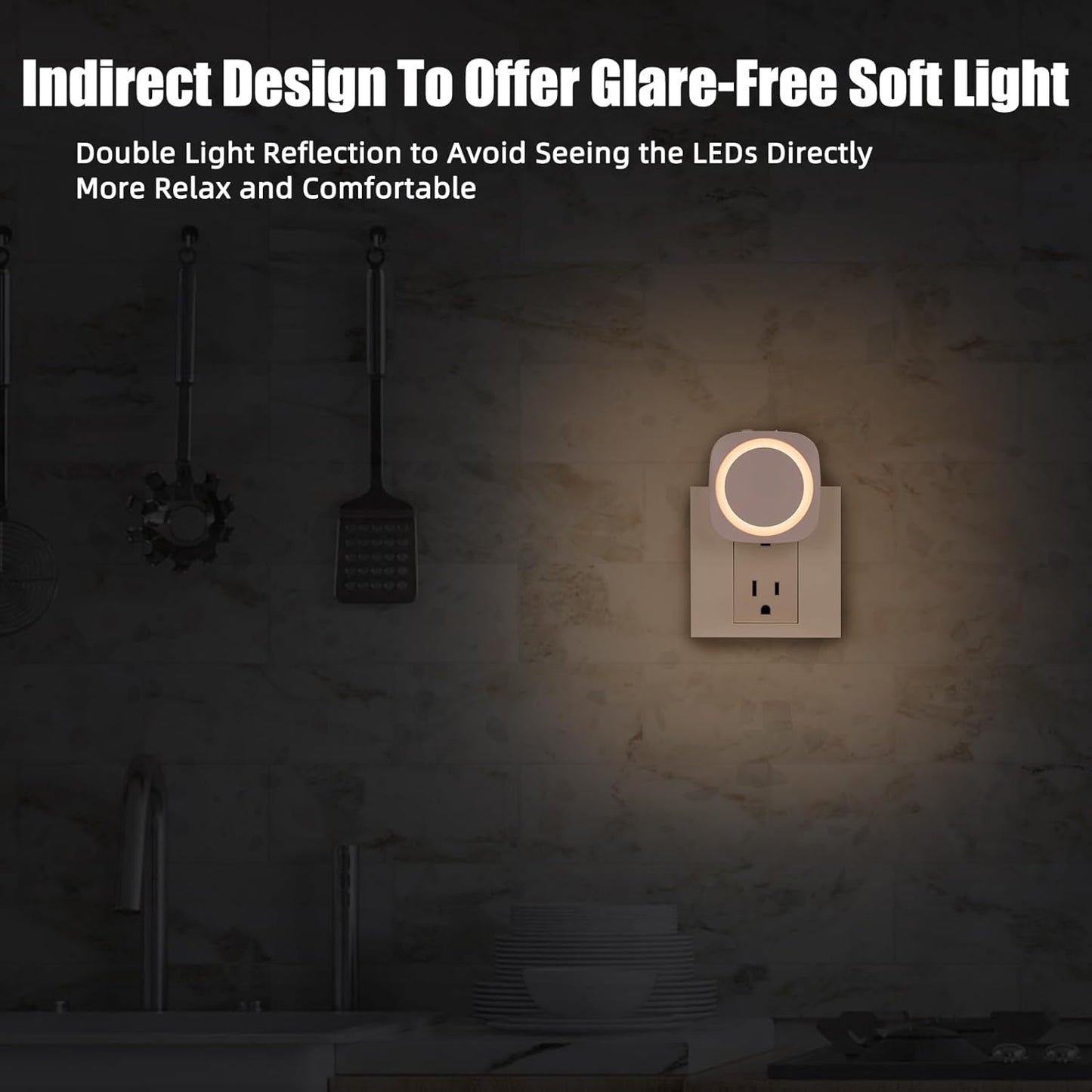LED Night Lights Plug into Wall, Indirect Soft Dimmable Night Light with Dust to Dawn Sensor, Warm Nightlight for Bedroom,Bathroom,Kitchen,Stairs,Hallway,Travel, 4 Packs, Warm White