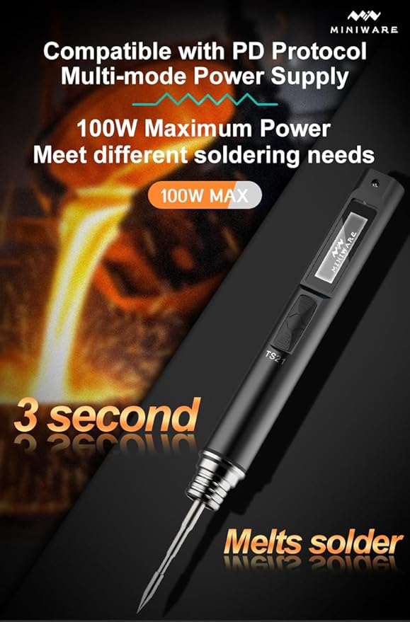 TOOLSAGE Soldering Iron Kit TS21,Front Lighting,3 Seconds Melts Solder,Fast Heating,DC9-24V Max 100W Soldering-Iron Gun with Adjustable Temp 100-450℃,Compatible with 210 type Iron Tips