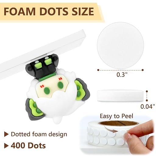 400 PCs 1mm Thin Double Sided Foam Dots 0.3" Adhesive Foam Tape