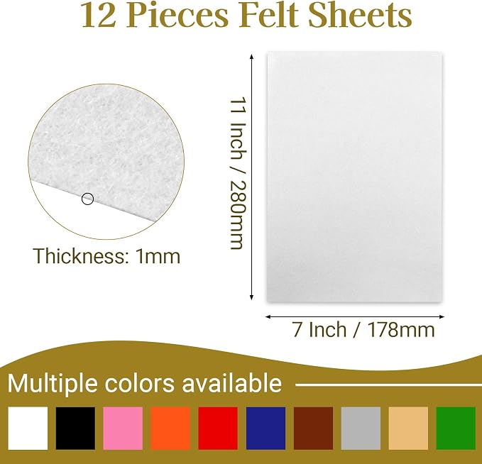 12 Pcs Felt Sheets, 7x11 Inch Stiff Felt