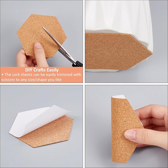 50Pcs Self Adhesive Cork Board Backings Cork Coaster Bottoms 4 Inch Hexagon